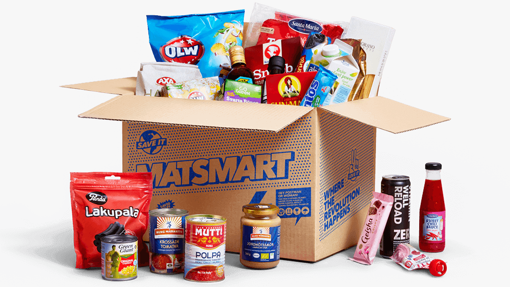 En låda med våra produkter.